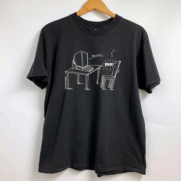 Computer Gear Oneita Men's Vintage Single Stitch Delete! Poof! T Shirt Size L - Picture 1 of 10